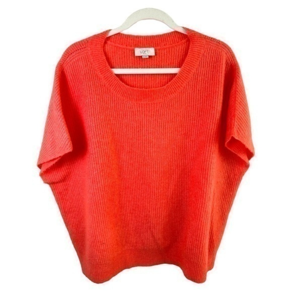 Loft Sweater Womens XL Short Capped Sleeve Light Soft Bright Orange Oversized